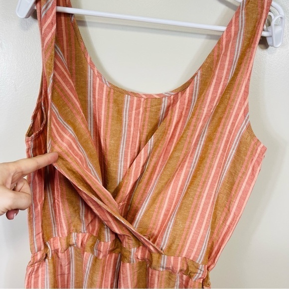 Anthropologie DREW Brown Striped Sleeveless Linen Blend Jogger Jumpsuit - LARGE - Picture 12 of 15